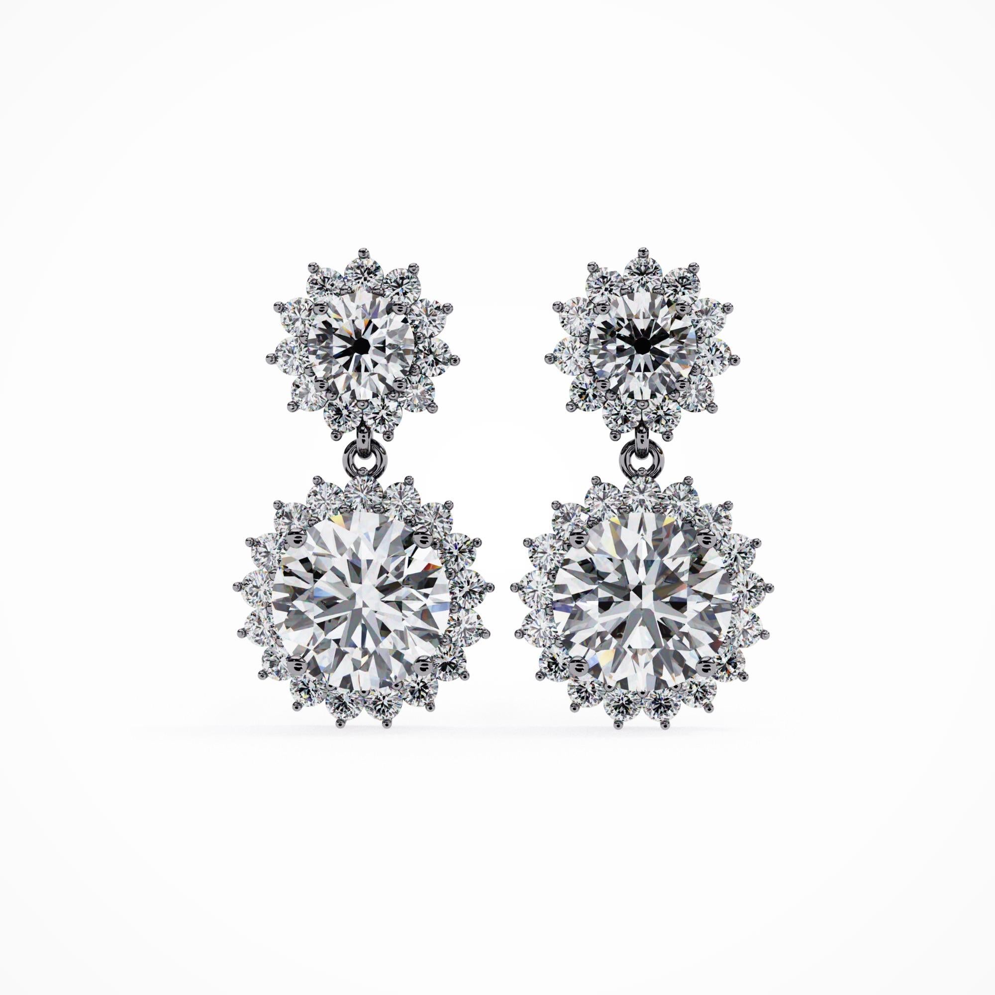 Orecchini a goccia con diamanti da 1,40 ct TW, motivo a fiore, da indossare tutti i giorni, oro 14K in vendita 2