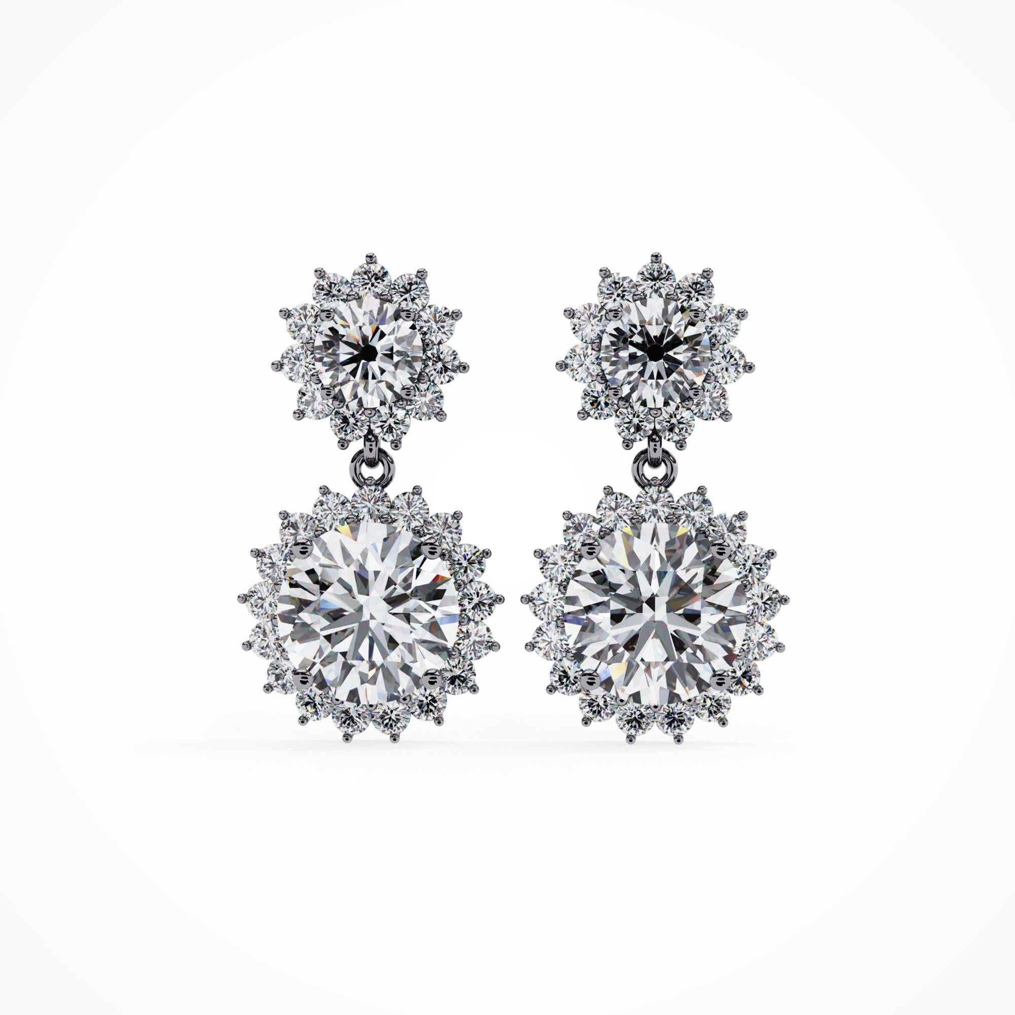 1.40 Ct TW, Boucles d'oreilles pendantes en diamant, Motif fleur, Porté tous les jours, Or 14K  en vente 2