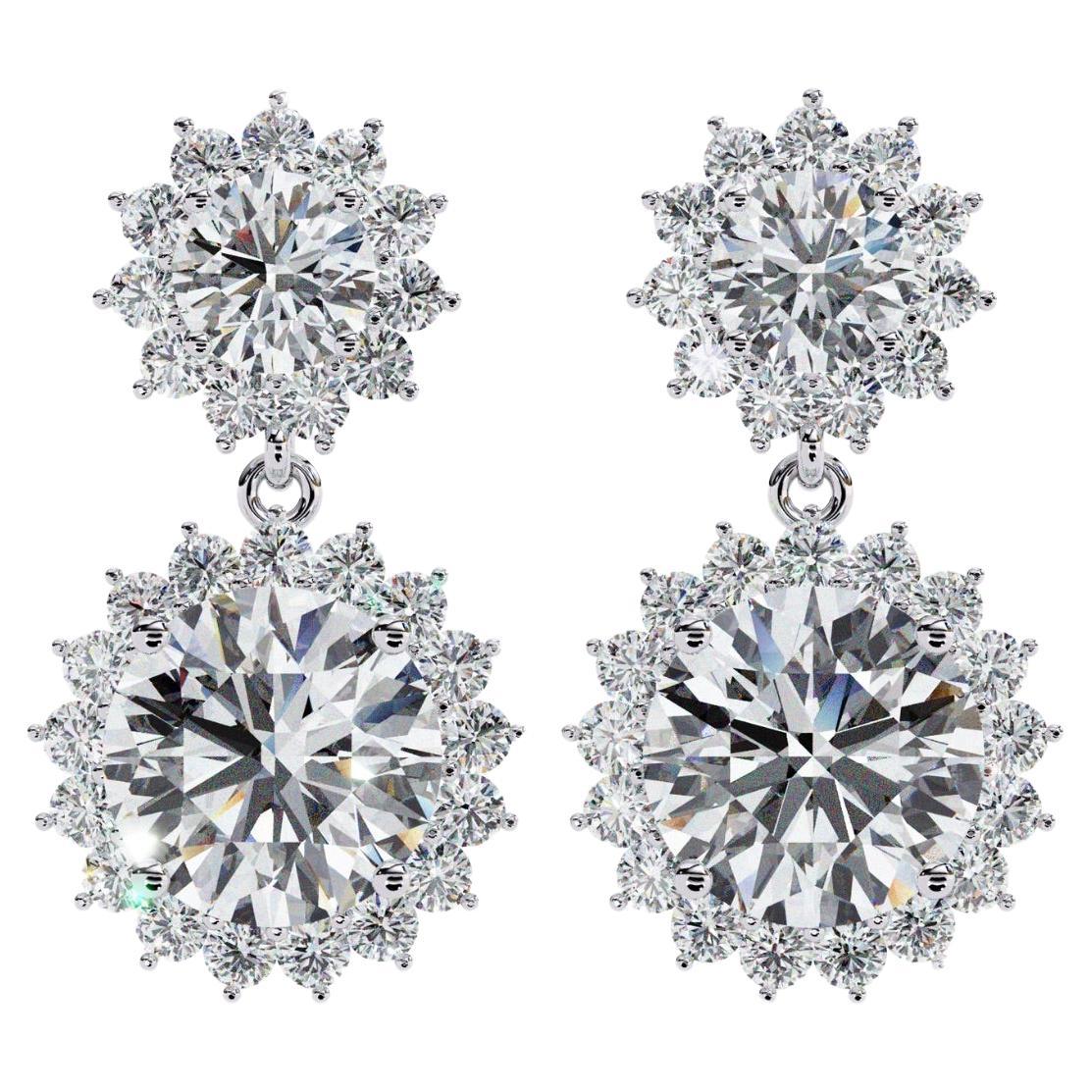 1.40 Ct TW, Diamond Drop Earrings, Flower Motif, Everyday Wear, 14K Gold  For Sale
