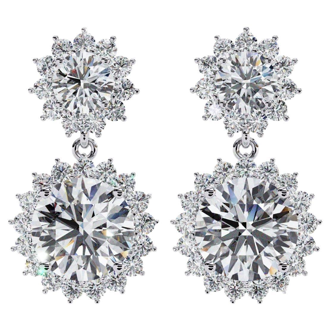 1.40 Ct TW, Boucles d'oreilles pendantes en diamant, Motif fleur, Porté tous les jours, Or 14K