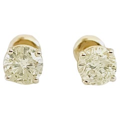 1.40 cttw Carat Natural Diamond Round Studs Yellow Gold 14 Karat