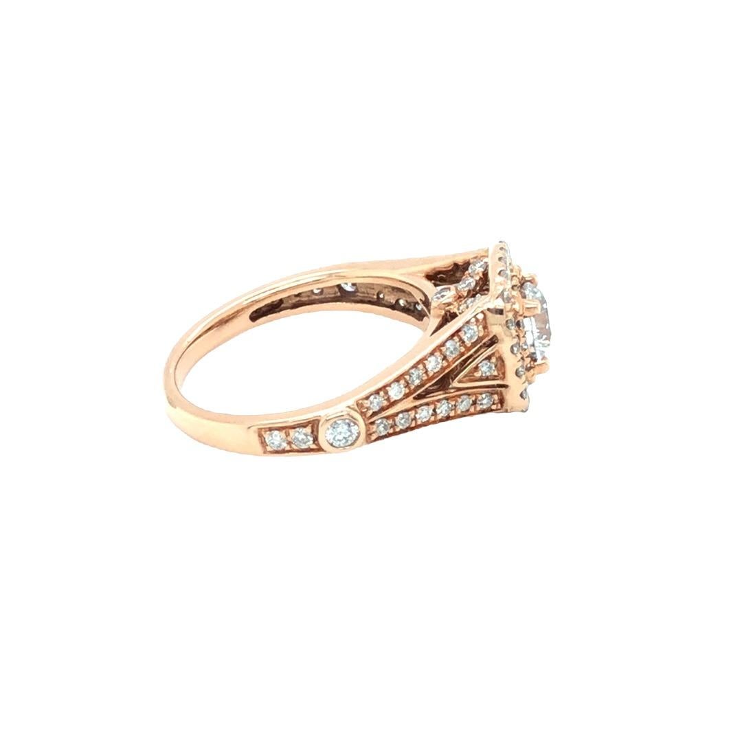 Round Cut 1.40 Cttw. Round Brilliant Diamond Halo Engagement Ring 14k Rose Gold For Sale