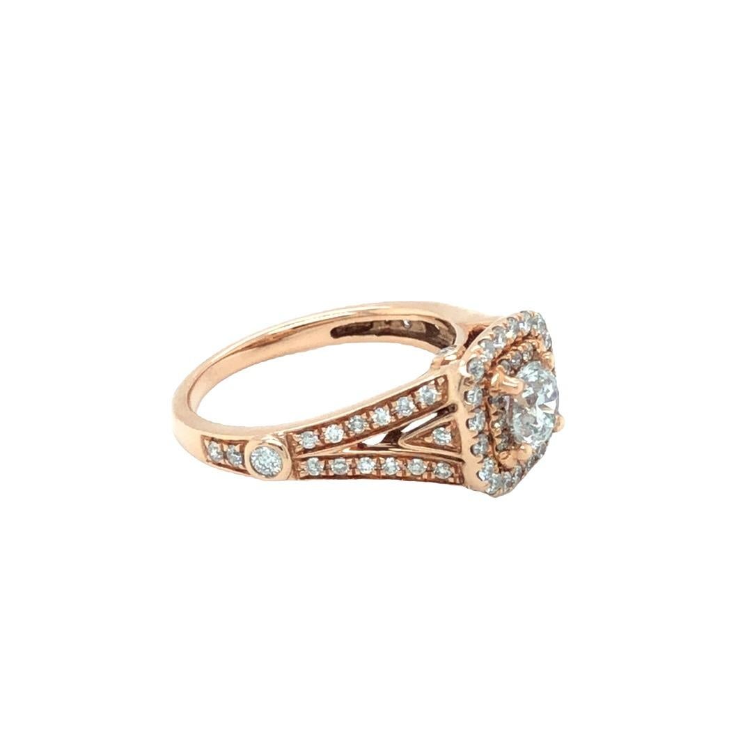 1.40 Cttw. Round Brilliant Diamond Halo Engagement Ring 14k Rose Gold In Excellent Condition For Sale In beverly hills, CA