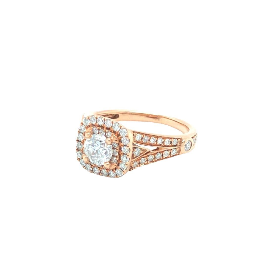 Women's 1.40 Cttw. Round Brilliant Diamond Halo Engagement Ring 14k Rose Gold For Sale