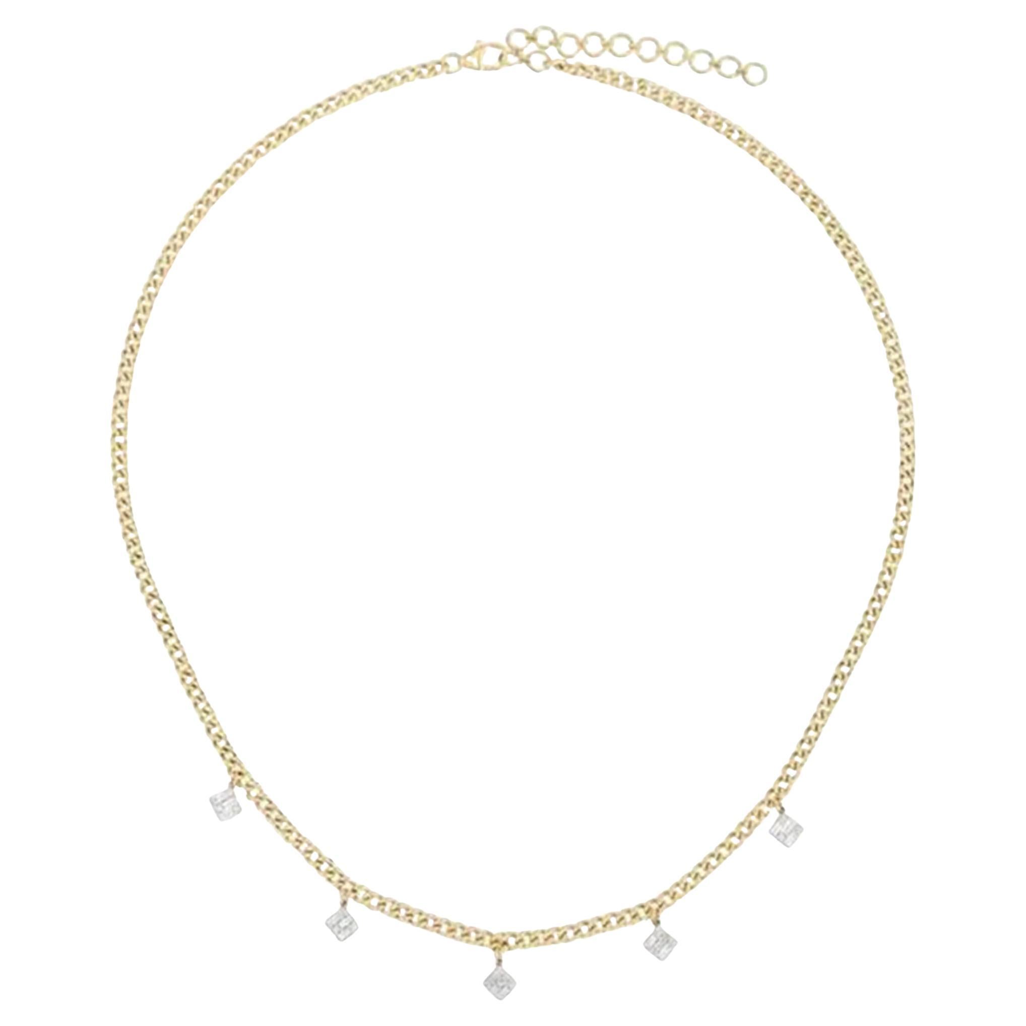 0.27ct Baguette & 0.11ct Full-Cut Diamond 14K Yellow Gold Link Necklace