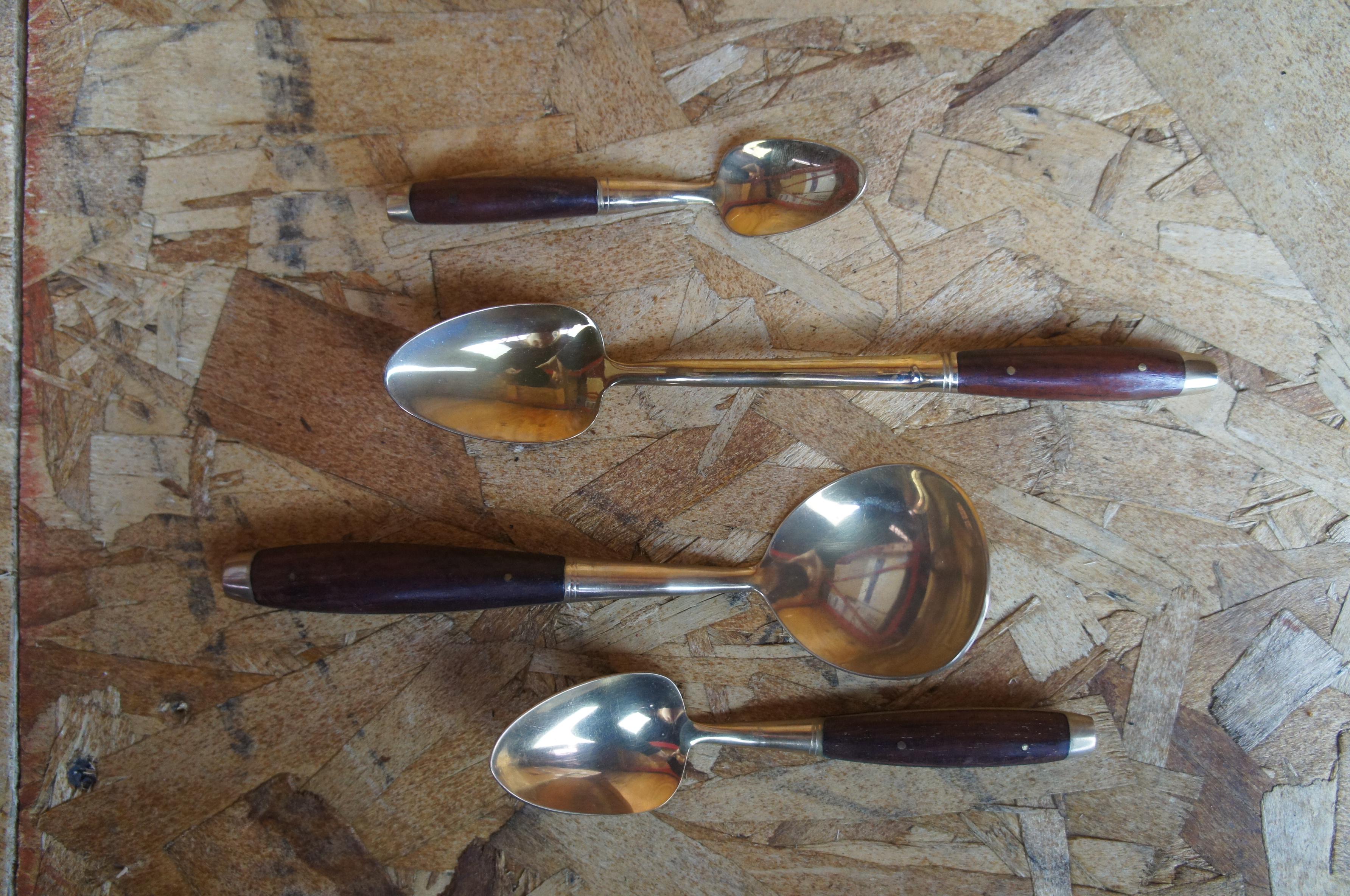 140 Pc Mid Century Modern Thai Brass Rosewood Cutlery Flatware Serving Set & Box 3