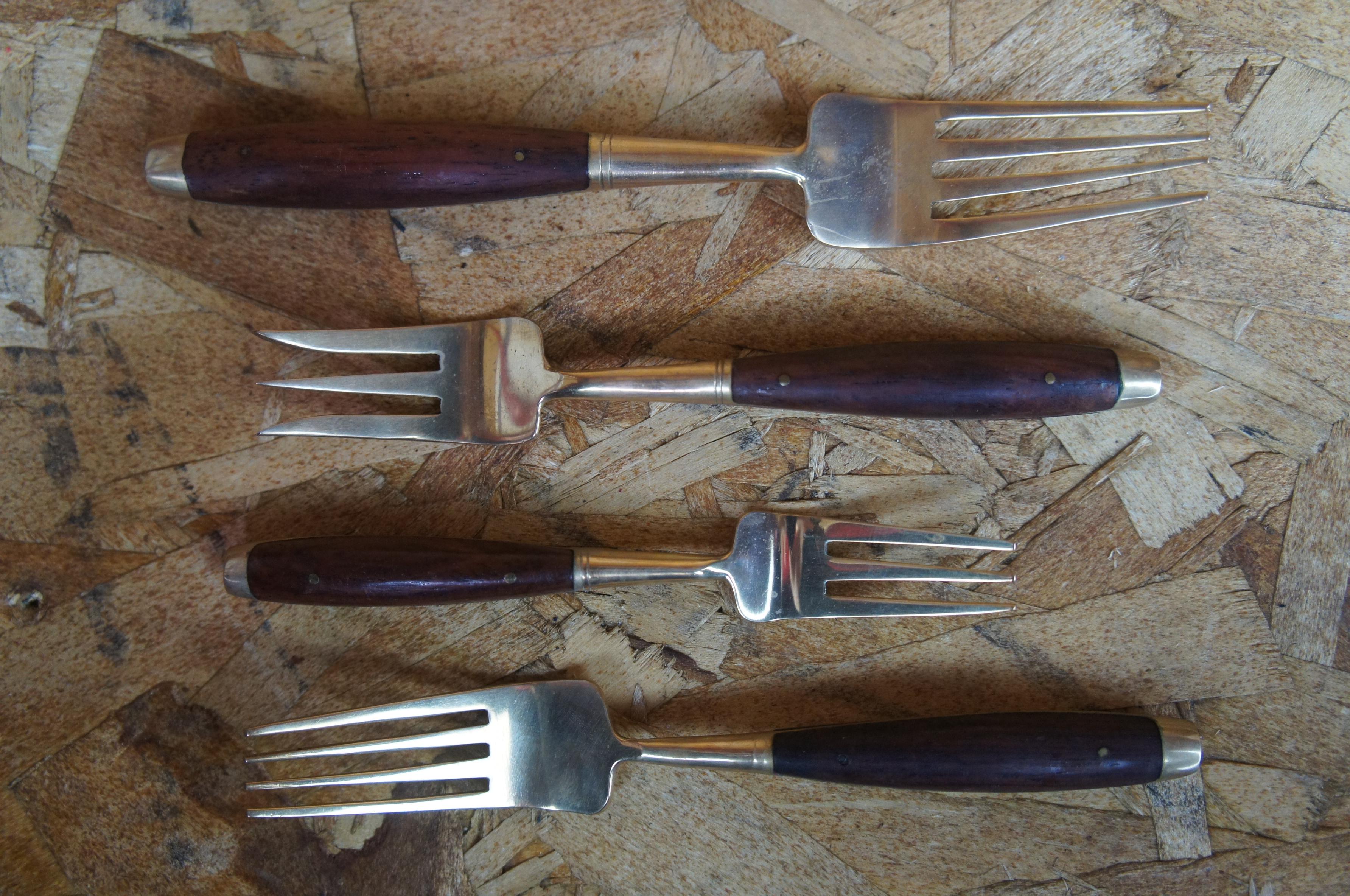 140 Pc Mid Century Modern Thai Brass Rosewood Cutlery Flatware Serving Set & Box 4