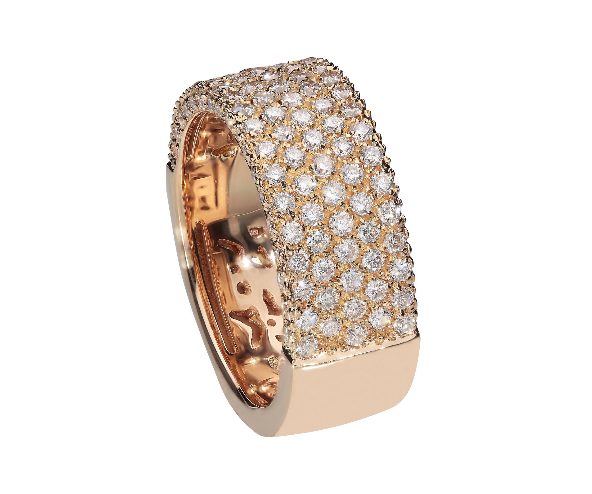 Modern 1.40 White GVS Diamonds 18 Karat Pink Gold Fashion 5 Rows Band Ring For Sale