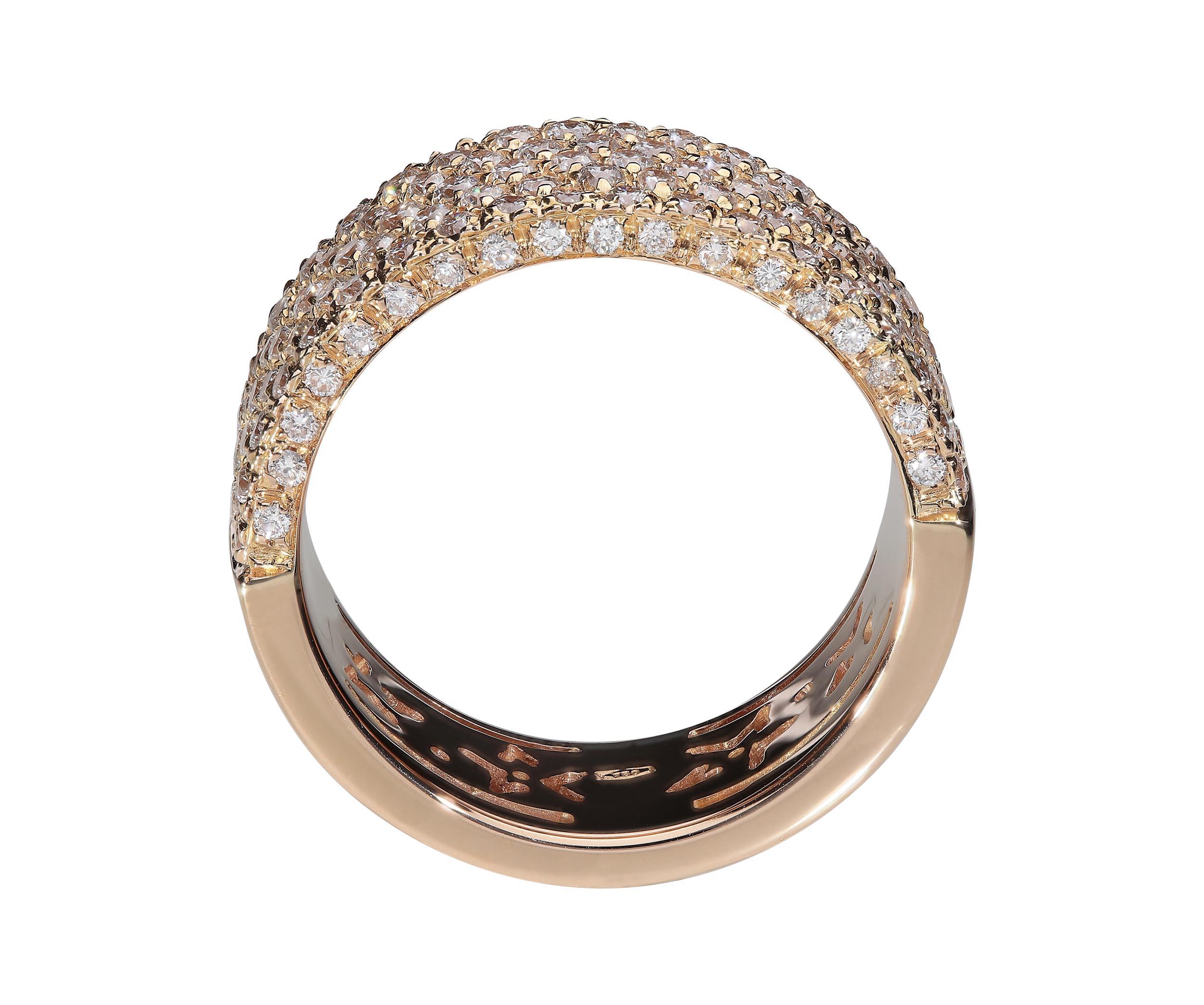 Round Cut 1.40 White GVS Diamonds 18 Karat Pink Gold Fashion 5 Rows Band Ring For Sale