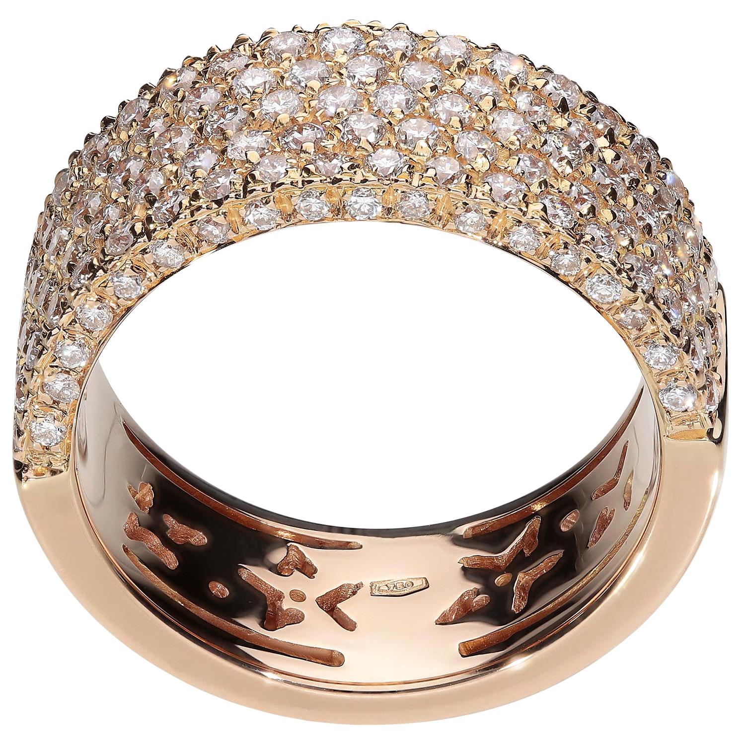 1.40 White GVS Diamonds 18 Karat Pink Gold Fashion 5 Rows Band Ring For Sale