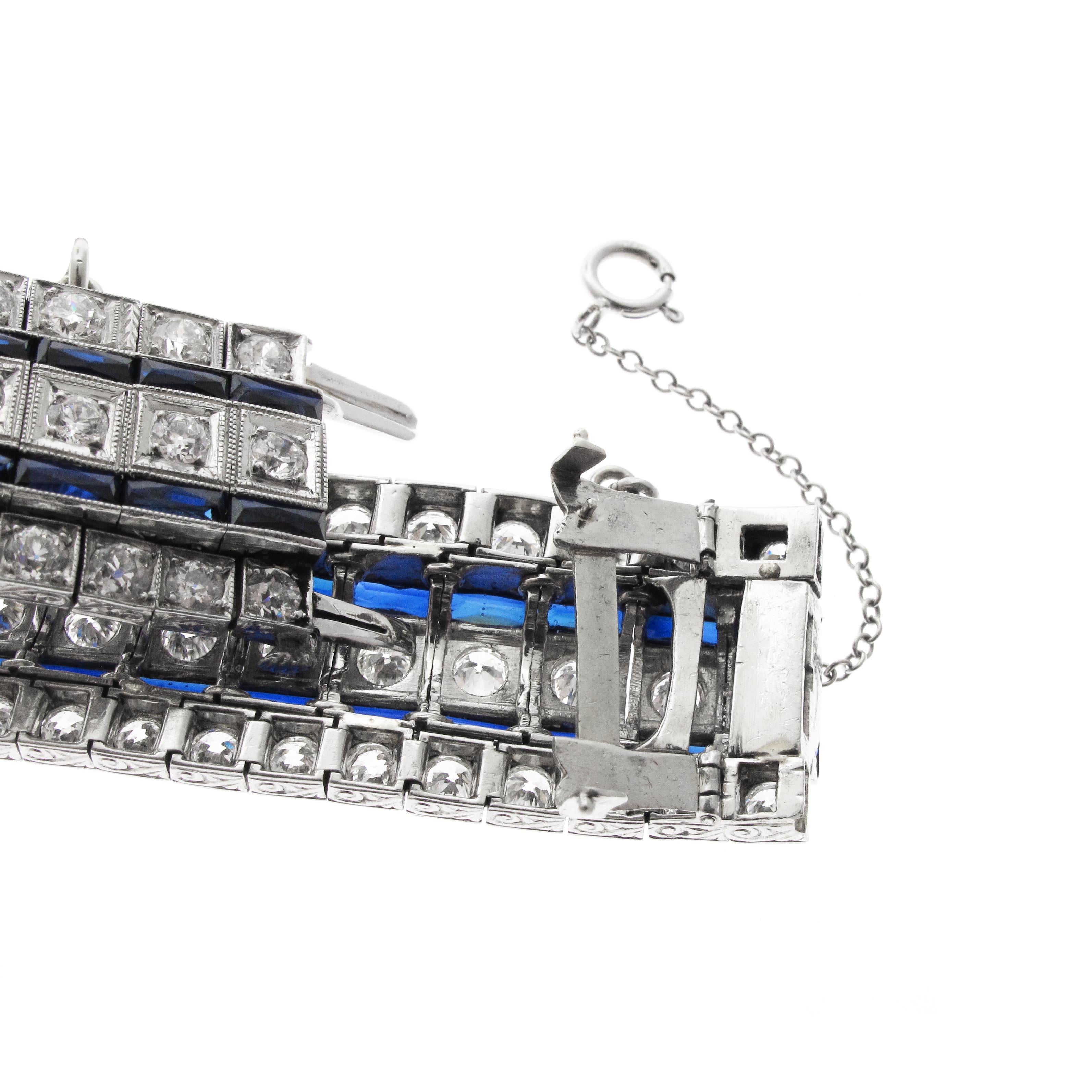  Bracelet tennis Art déco en diamants et saphirs de 14,00 carats Pour femmes 