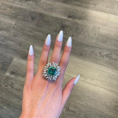 14.00 Carat Emerald with Diamonds Vintage Ring 18 Karat White Gold