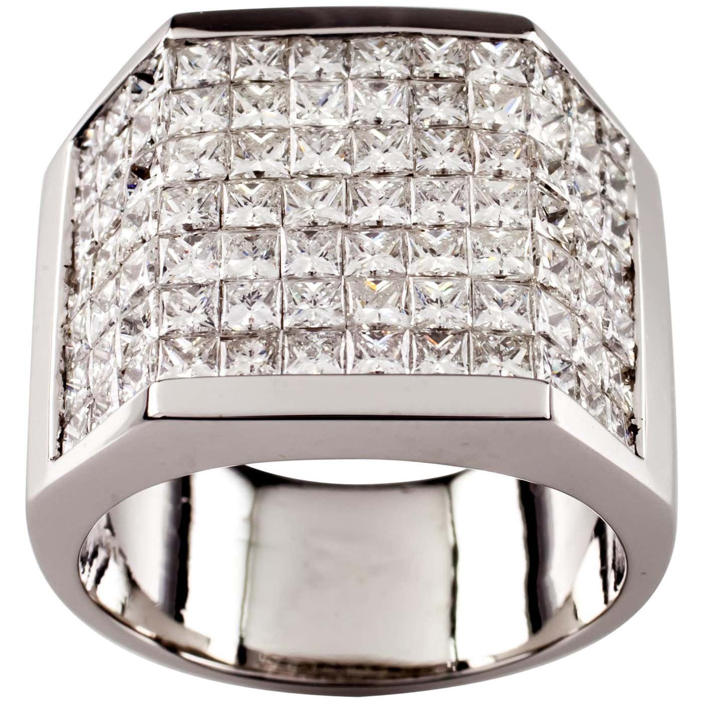 14.00 Carat Invisible Setting Diamond 18 Karat White Gold Men's Plaque ...