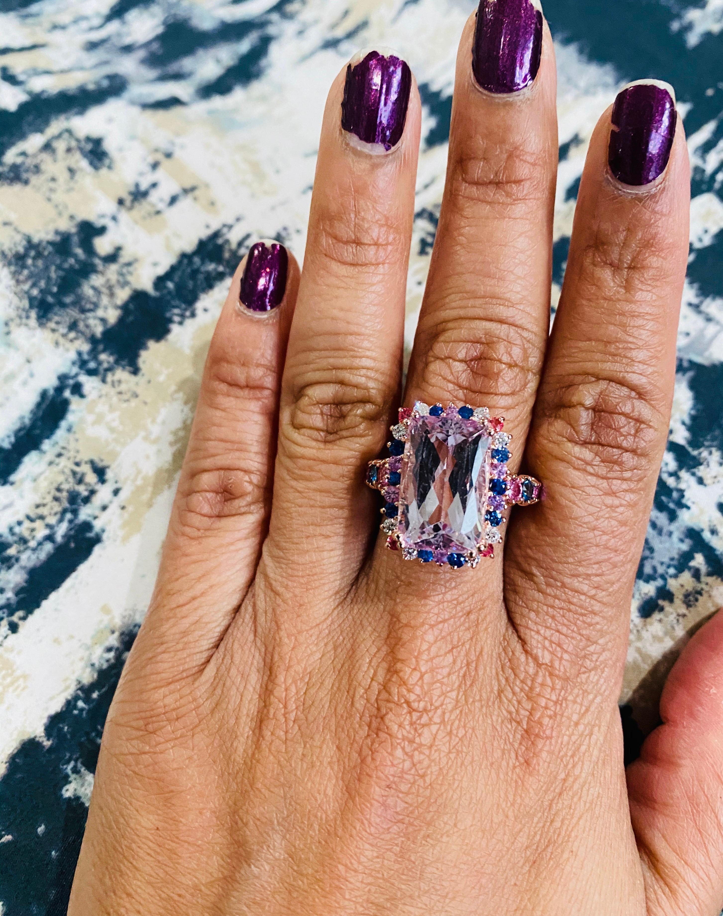 14.00 Carat Kunzite, Sapphire and Diamond 14 Karat Rose Gold Cocktail Ring 1