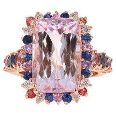 14.00 Carat Kunzite, Sapphire and Diamond 14 Karat Rose Gold Cocktail Ring