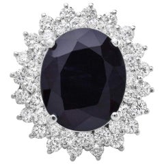14.00 Carat Natural Sapphire and Diamond 14 Karat Solid White Gold Ring