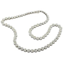 14.00 Carat Round Diamond Cluster In-Line Necklace 14 Karat White Gold