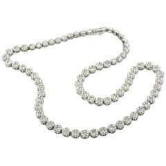 14.00 Carat Round Diamond Cluster In-Line Necklace 14 Karat White Gold 14.00 Carat Round Diamond Cluster In-Line Necklace 14 Karat White Gold