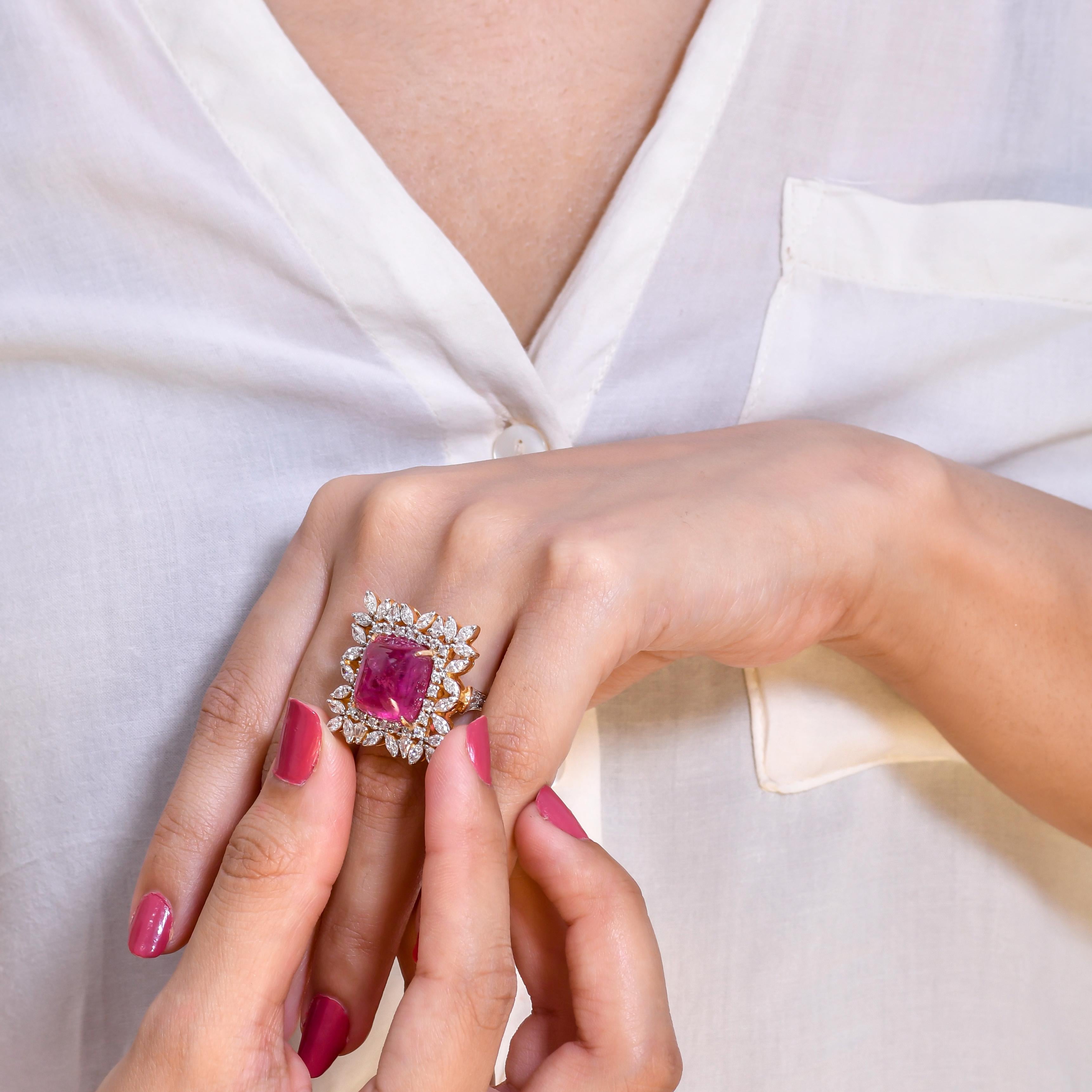 14.00 Carat Rubellite Diamond Cocktail Ring In New Condition For Sale In Jaipur, Jaipur
