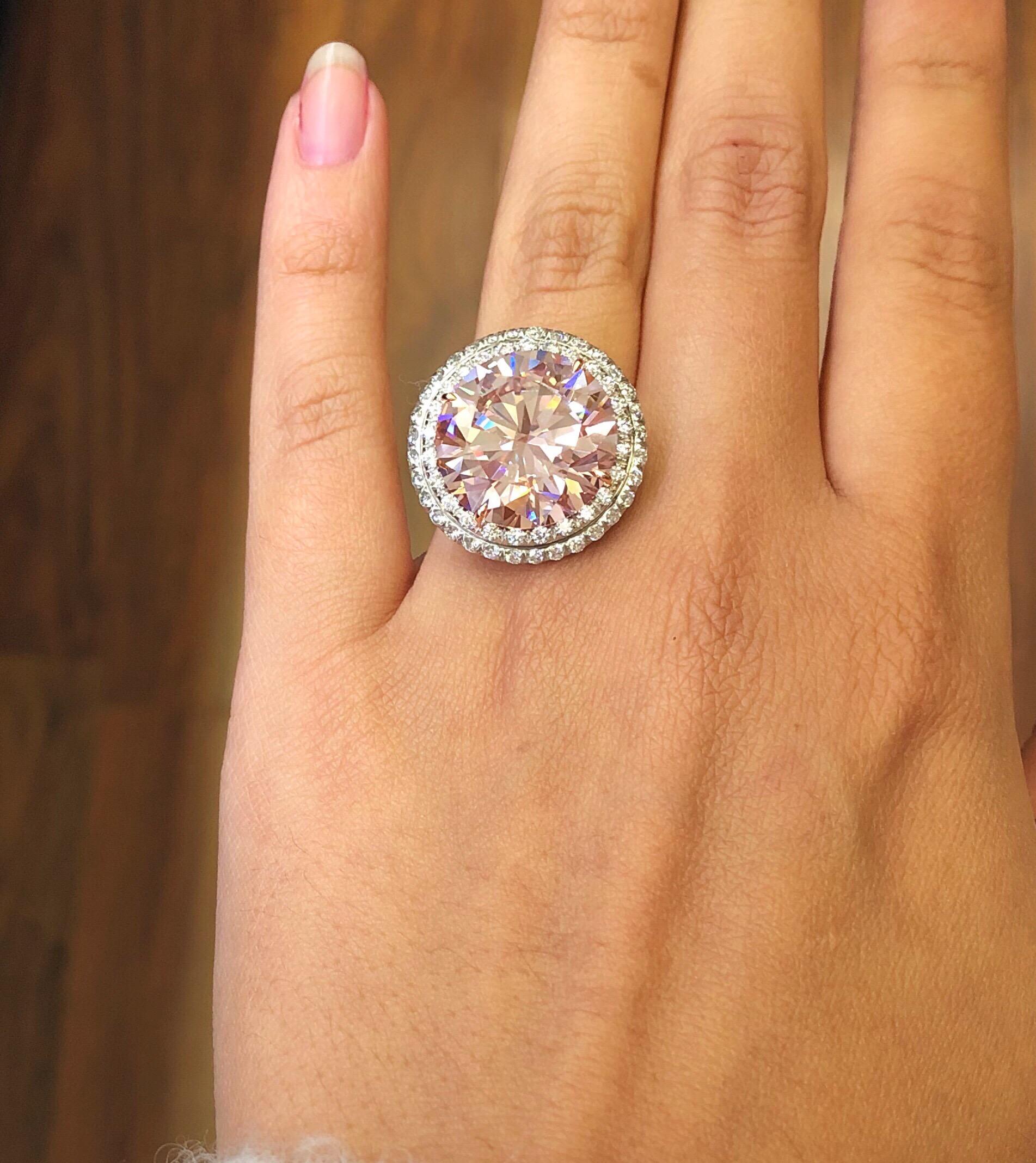 14.00 Carat Treated Fancy Intense Pink Enhanced Round Diamond ‘GIA’  Ring In New Condition In Houston, TX