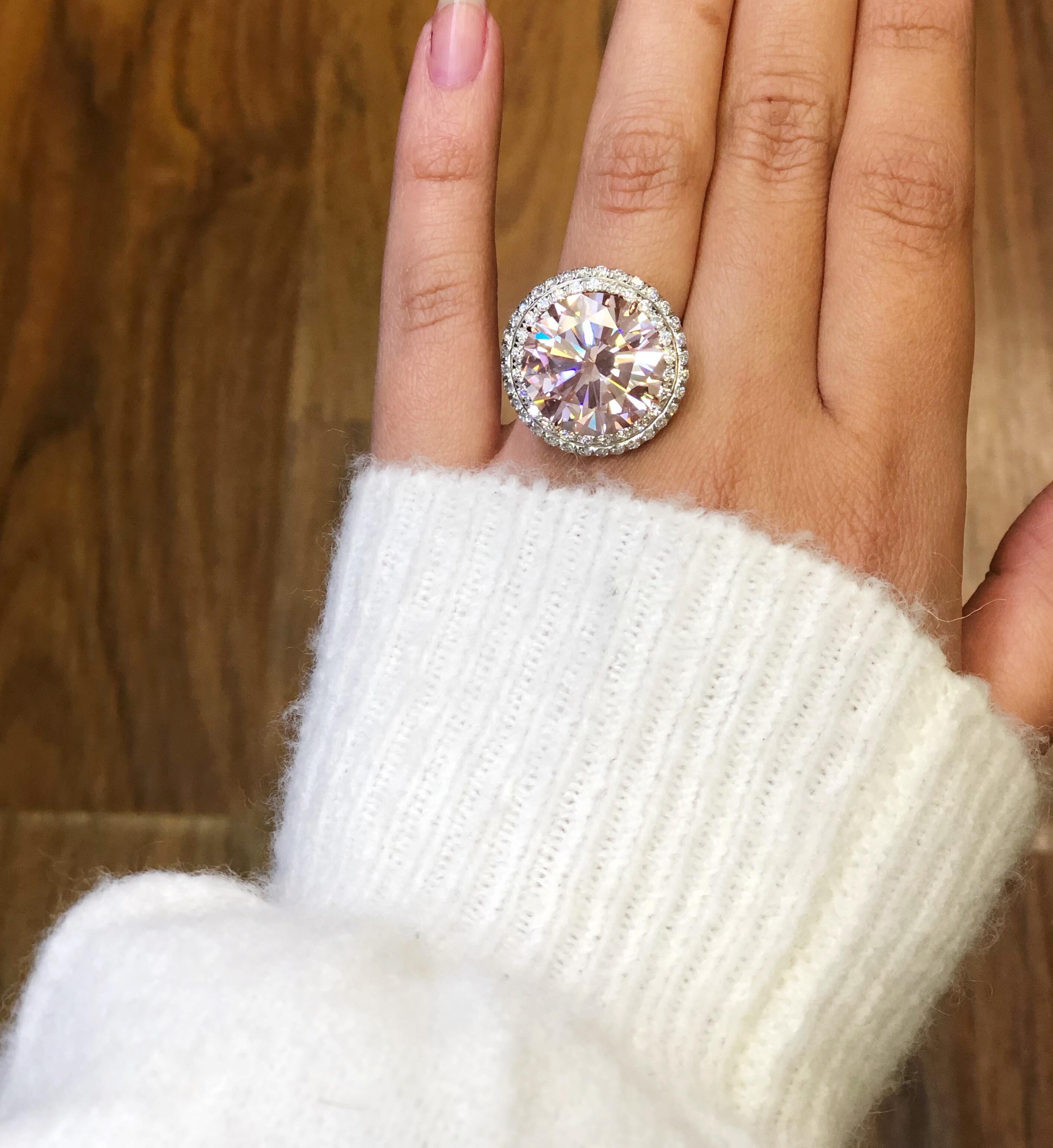 14.00 Carat Treated Fancy Intense Pink Enhanced Round Diamond ‘GIA’  Ring 1