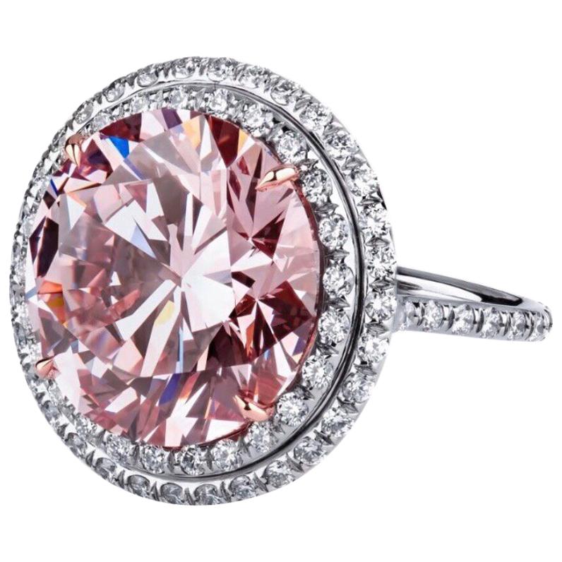 14.00 Carat Treated Fancy Intense Pink Enhanced Round Diamond ‘GIA’  Ring