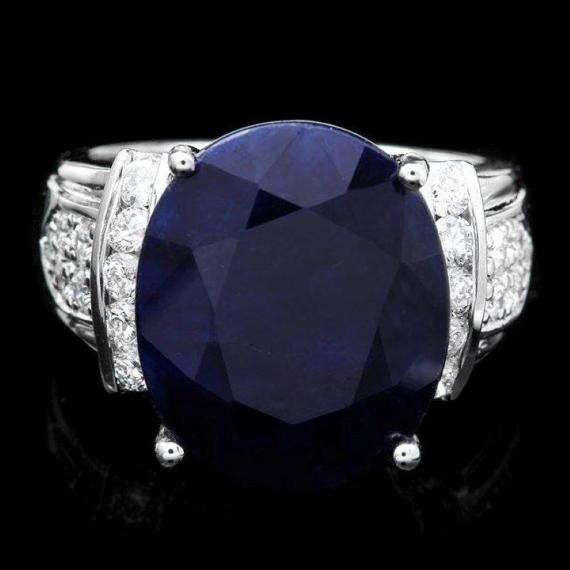 14.00 Carats Natural Sapphire and Diamond 14K Solid White Gold Ring

Total Natural Oval Cut Sapphire Weights: Approx. 13.30 Carats 

Sapphire Measures: Approx. 15.00 x 13.00mm

Sapphire treatment: Diffusion

Natural Round Diamonds Weight: Approx.