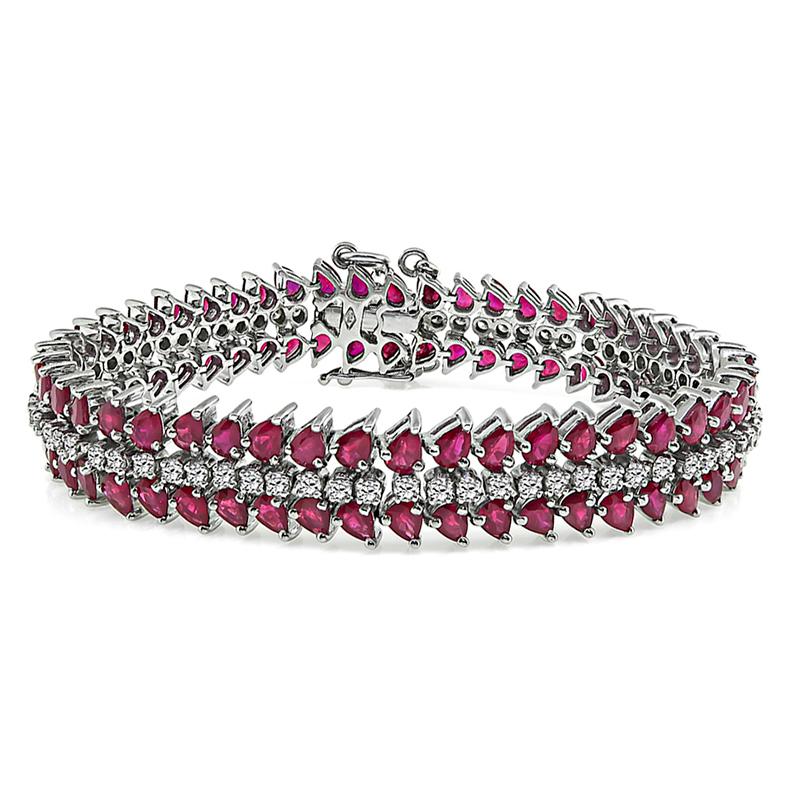 Pear Cut 14.00ct Ruby 1.40ct Diamond Bracelet For Sale