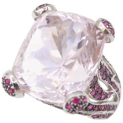 14.01 Carat Cushion Cut Kunzite and Pink Sapphire White Gold Cocktail Ring