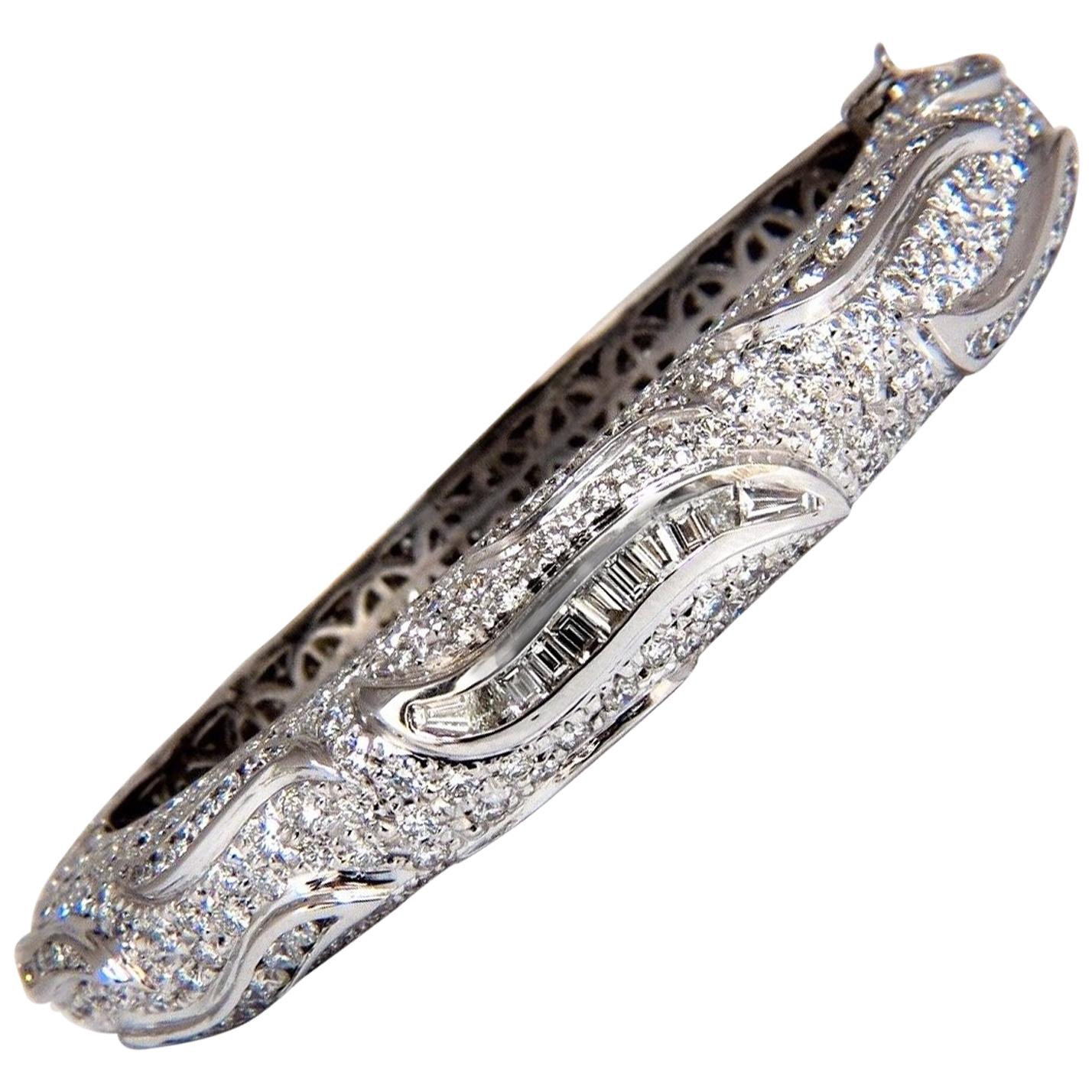 14.02 Carat Natural Diamonds Eternity Encrusted Bangle Bracelet 18 Karat For Sale