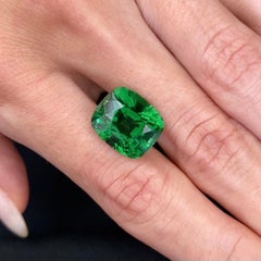 14, 02 Carat Natural Intense Green Neon Kenyan Tsavorite Cushion GRS Certificate