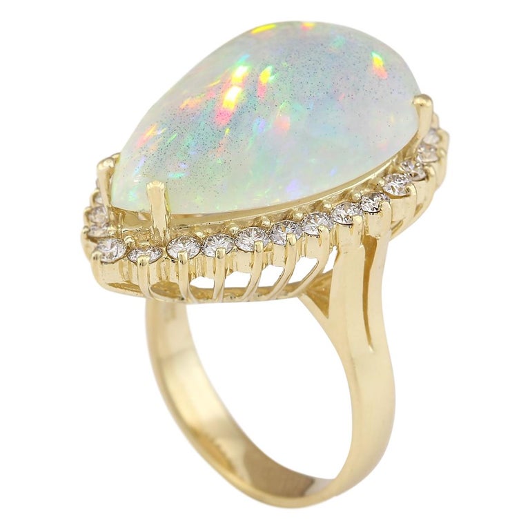 14.02 Carat Opal 18 Karat Yellow Gold Diamond Ring For Sale at 1stDibs