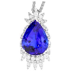 14.02 Carat Pear Shaped Tanzanite and White Diamond Pendant