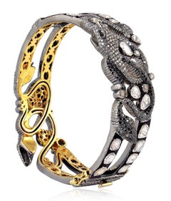 14.02 Carat Rose Cut Diamond Intertwined Snake Bracelet