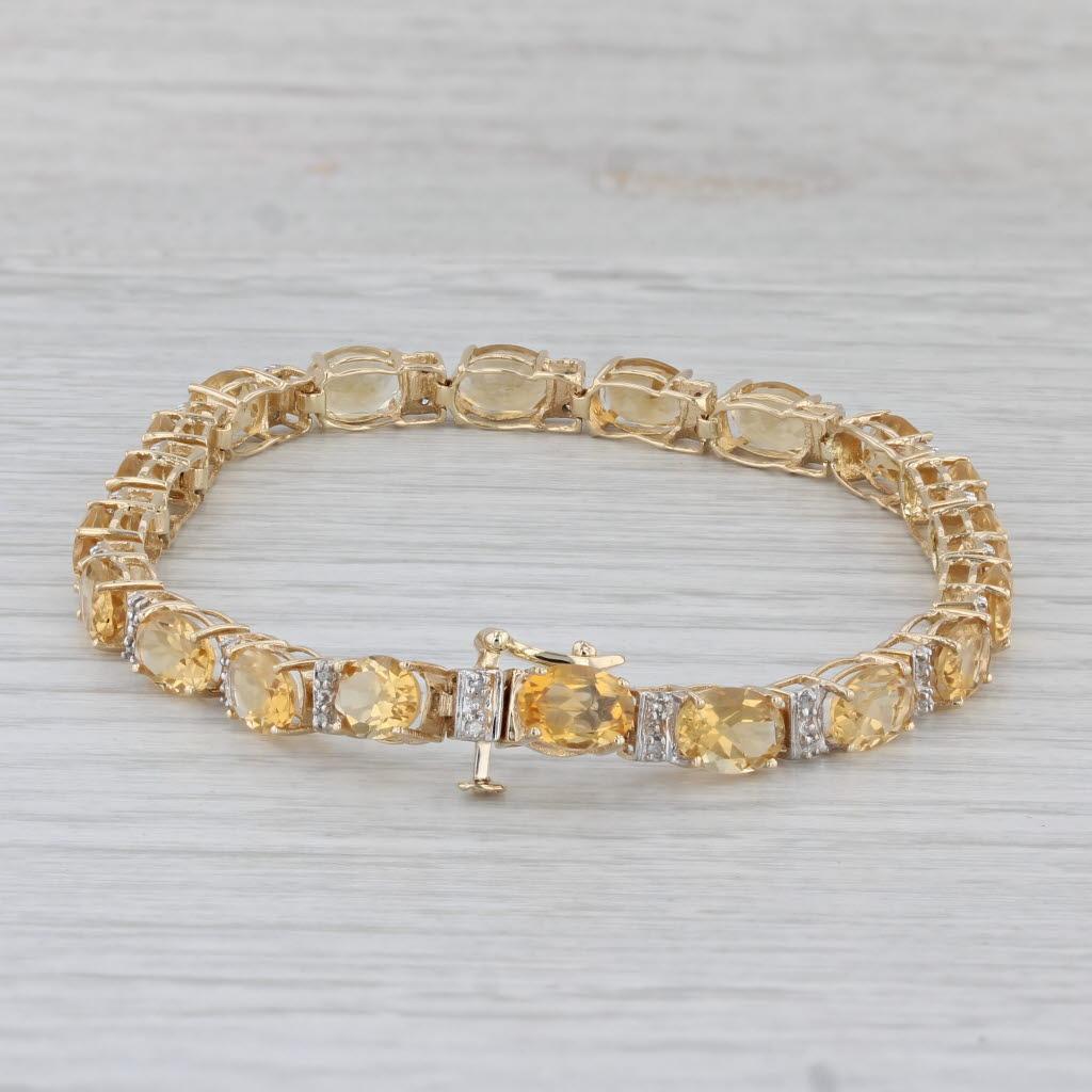 14.02ctw Citrine Diamond Tennis Bracelet 14k Yellow Gold 7.5