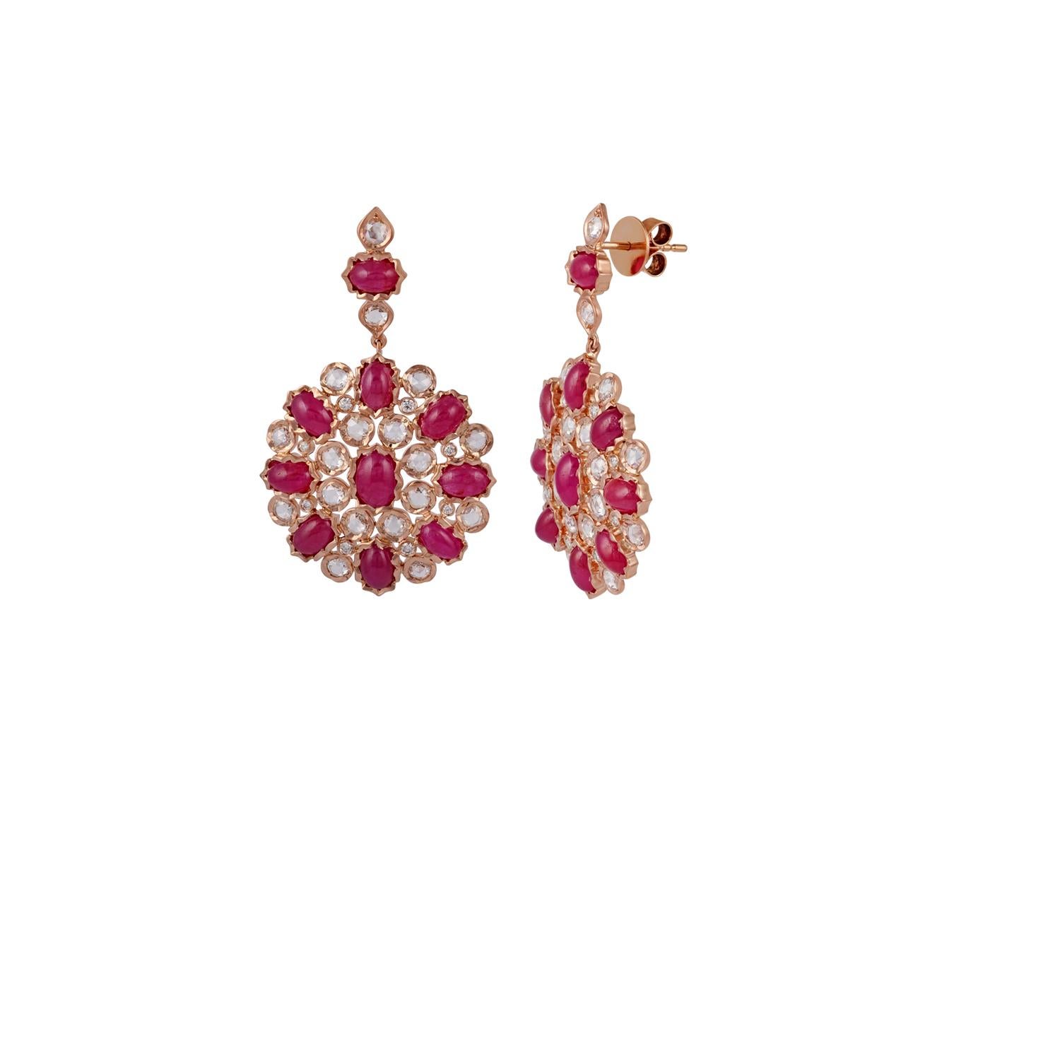 Classical Greek 14.04 Carat Burma Ruby Diamond Chandelier Earrings in 18k Rose Gold For Sale