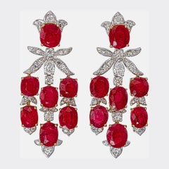 14.04 Carat No Heat Burma Ruby and Diamond Earrings in 18 Karat White Gold