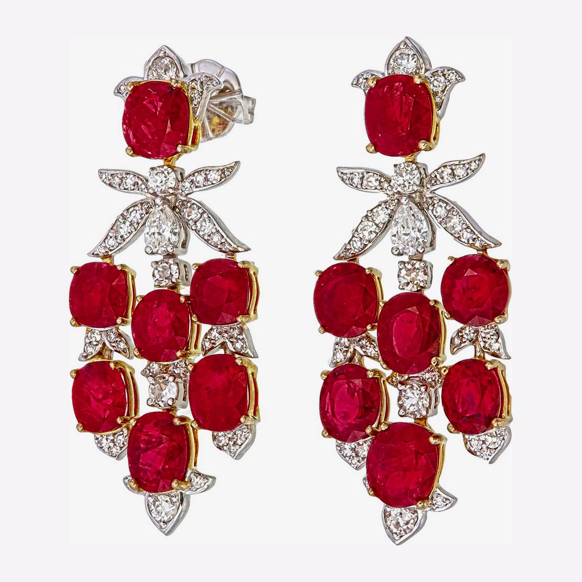 14,04 Karat No Heat Burma-Rubin und Diamant-Ohrringe aus 18 Karat Weißgold (Moderne) im Angebot