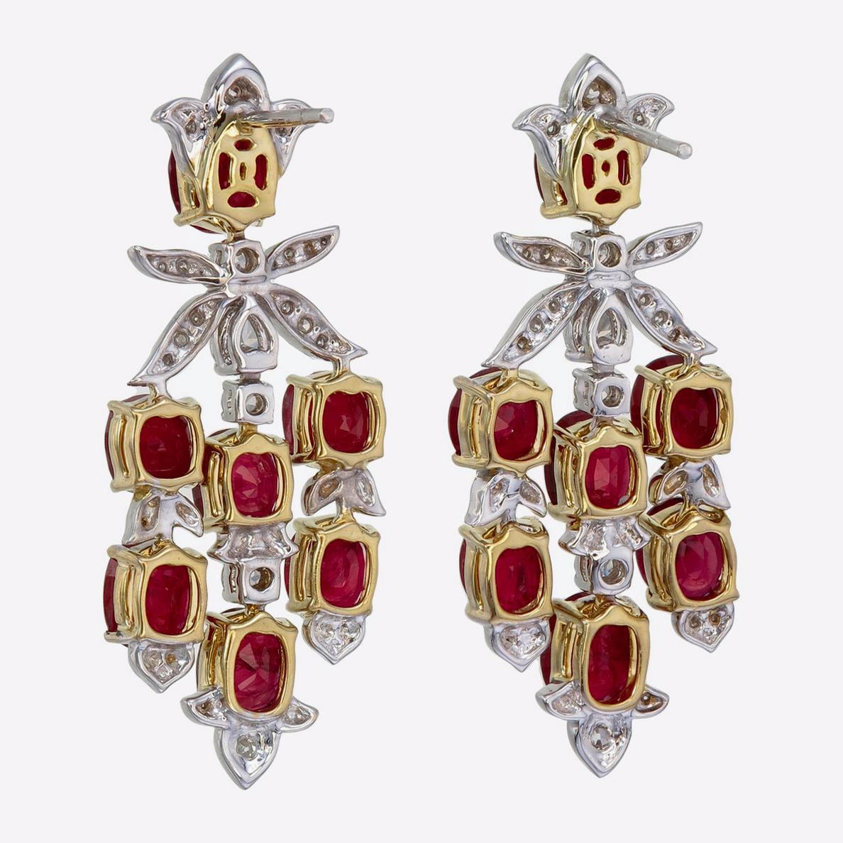14,04 Karat No Heat Burma-Rubin und Diamant-Ohrringe aus 18 Karat Weißgold (Rundschliff) im Angebot