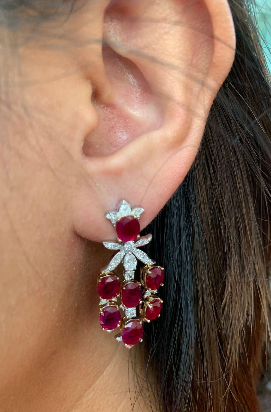 14,04 Karat No Heat Burma-Rubin und Diamant-Ohrringe aus 18 Karat Weißgold im Zustand „Neu“ im Angebot in Bangkok, TH