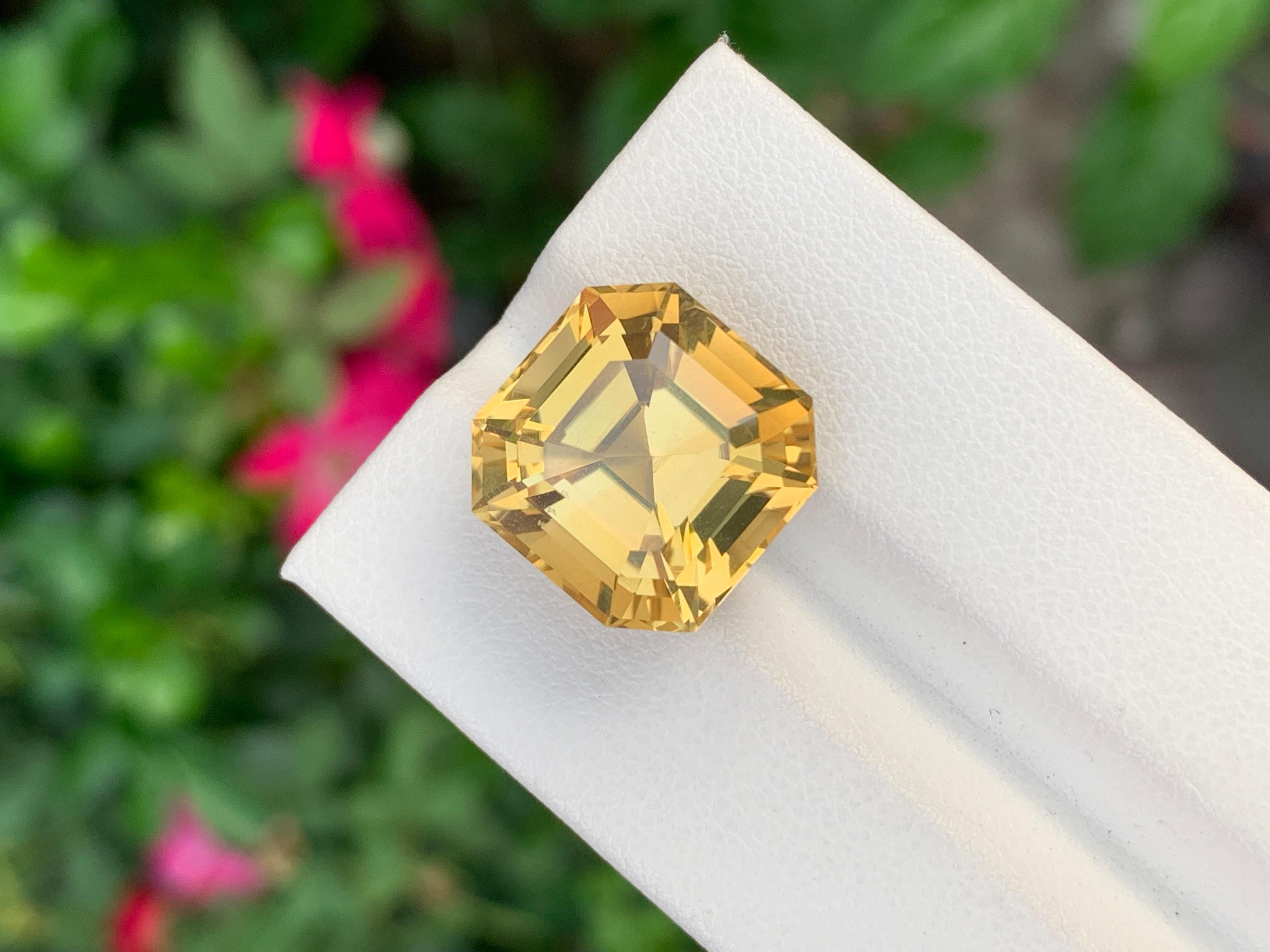 Arts and Crafts 14.05 Carat Natural Loose Citrine Perfect Asscher Cut Gem For Necklace For Sale