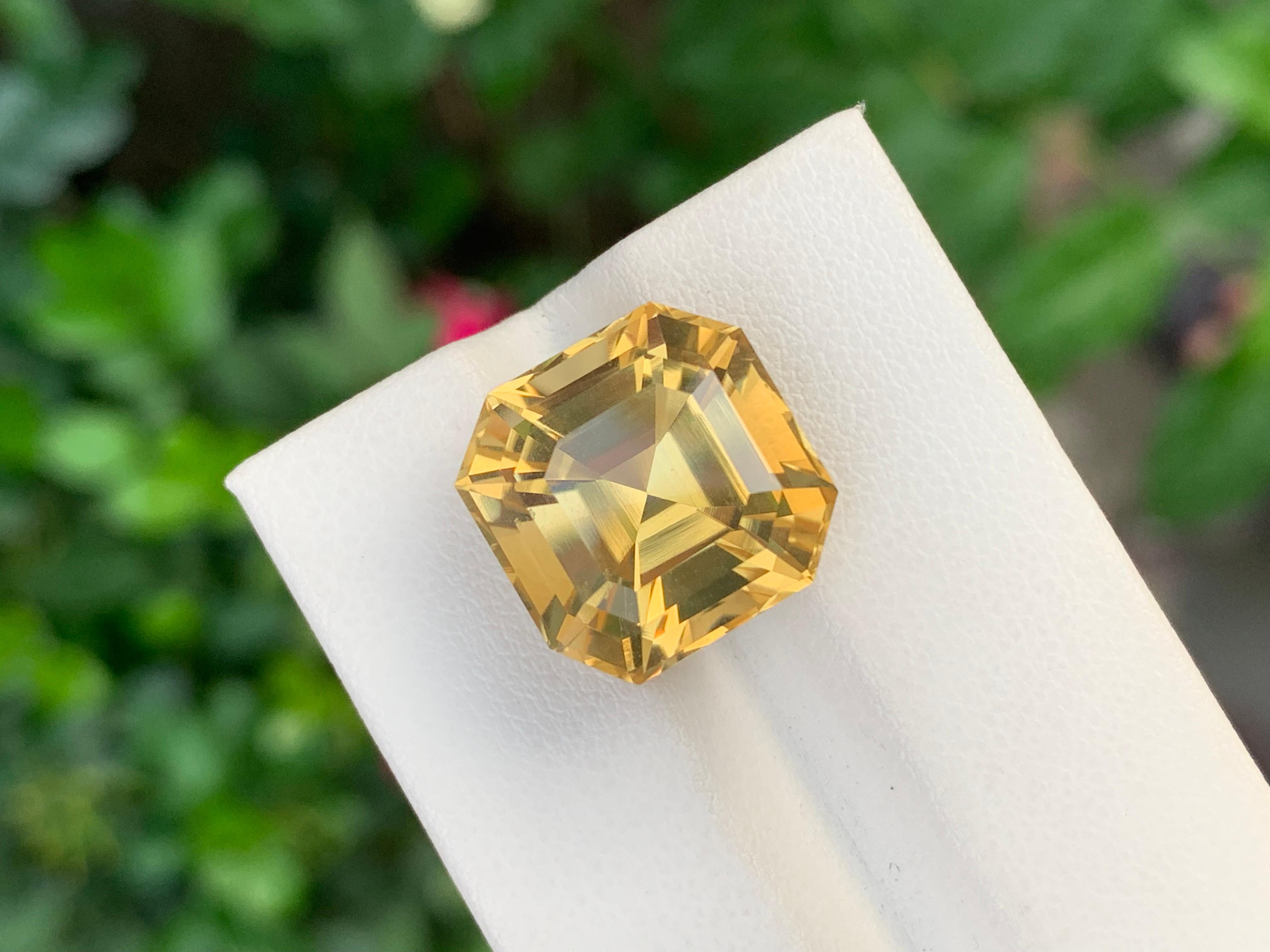 Women's or Men's 14.05 Carat Natural Loose Citrine Perfect Asscher Cut Gem For Necklace For Sale