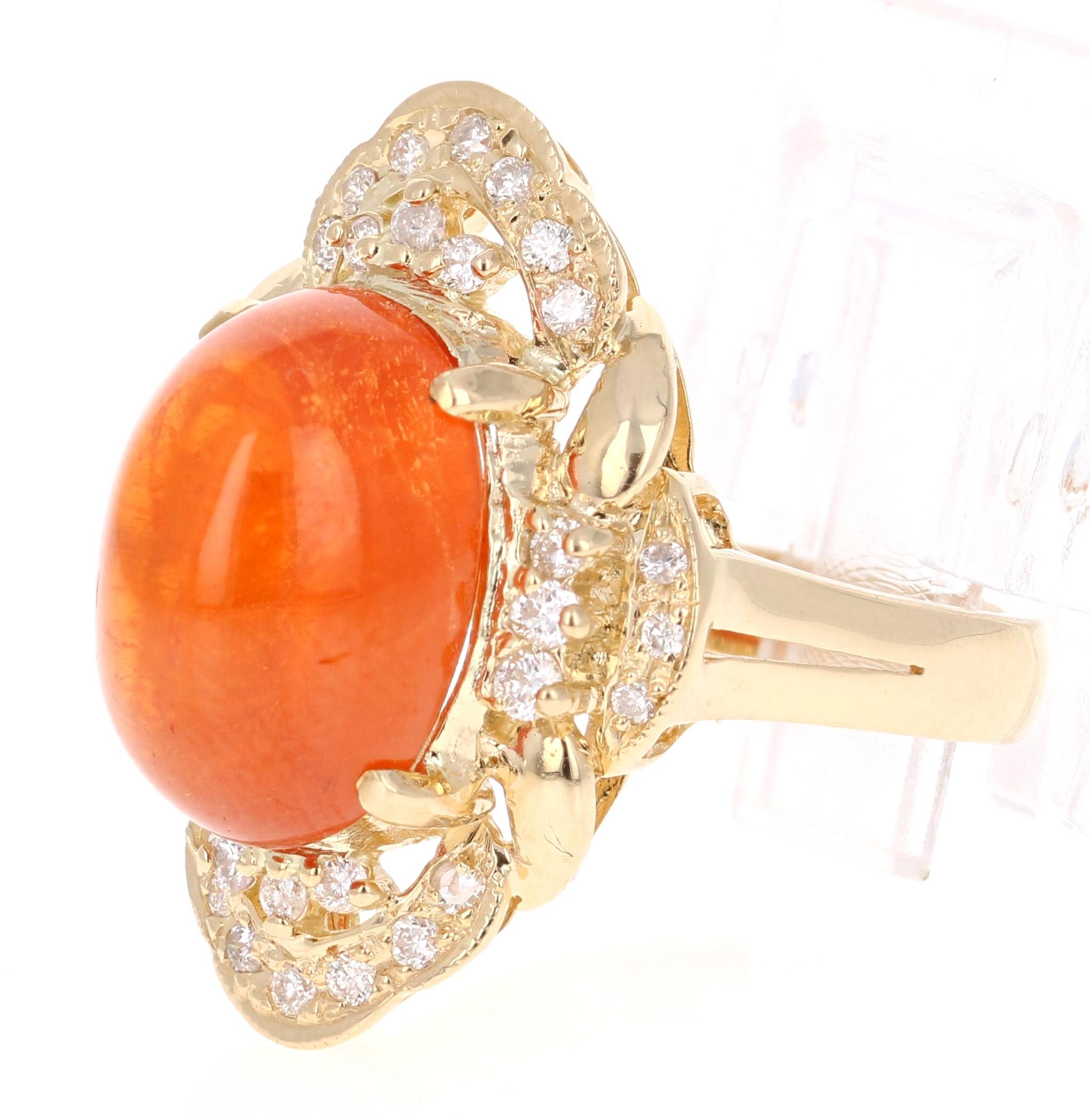Late Victorian 14.05 Carat Spessartine Garnet Diamond Yellow Gold Cocktail Ring For Sale