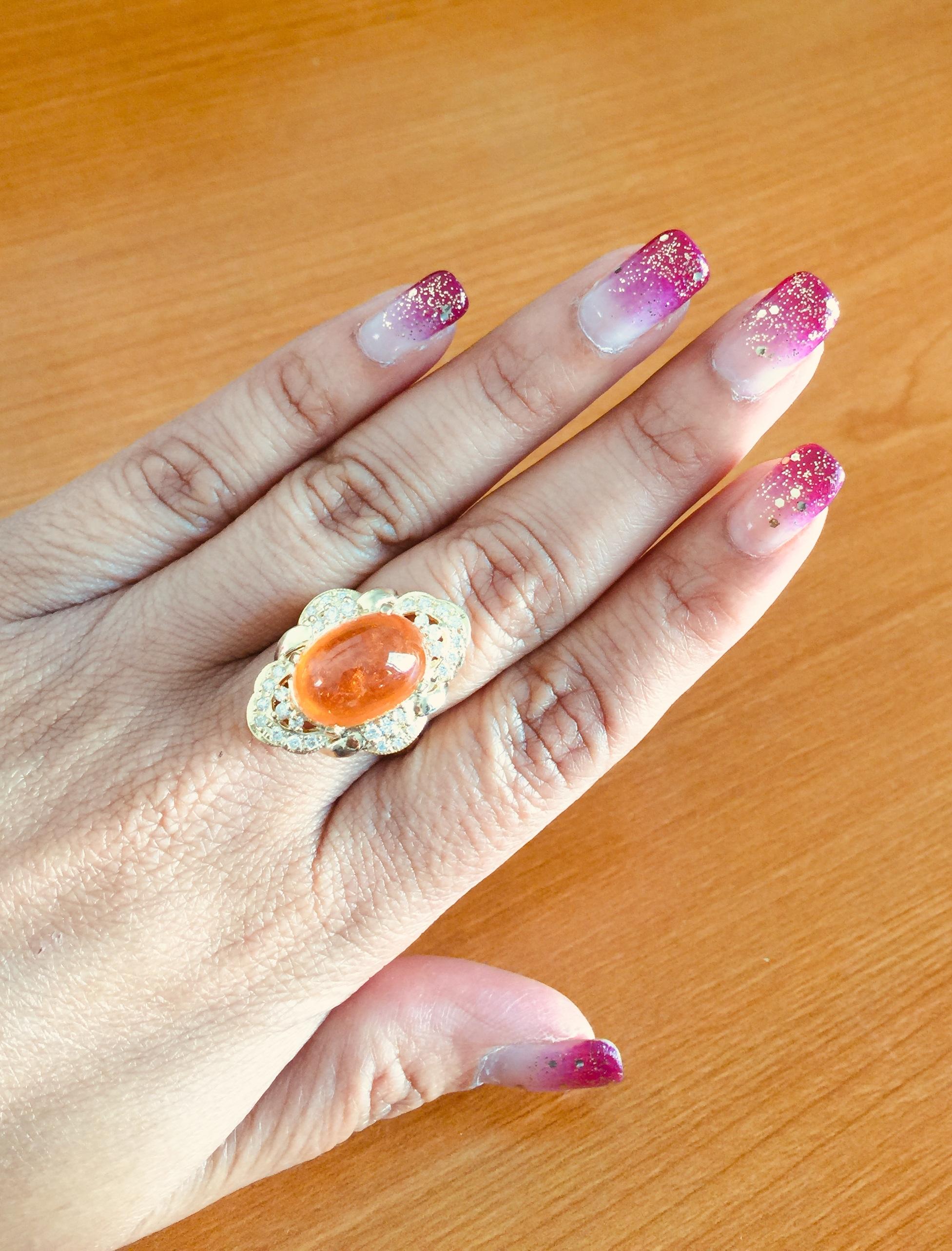 14.05 Carat Spessartine Garnet Diamond Yellow Gold Cocktail Ring In New Condition For Sale In Los Angeles, CA