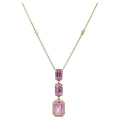 14.05 Carats Kunzite and Diamond Yellow Gold Necklace