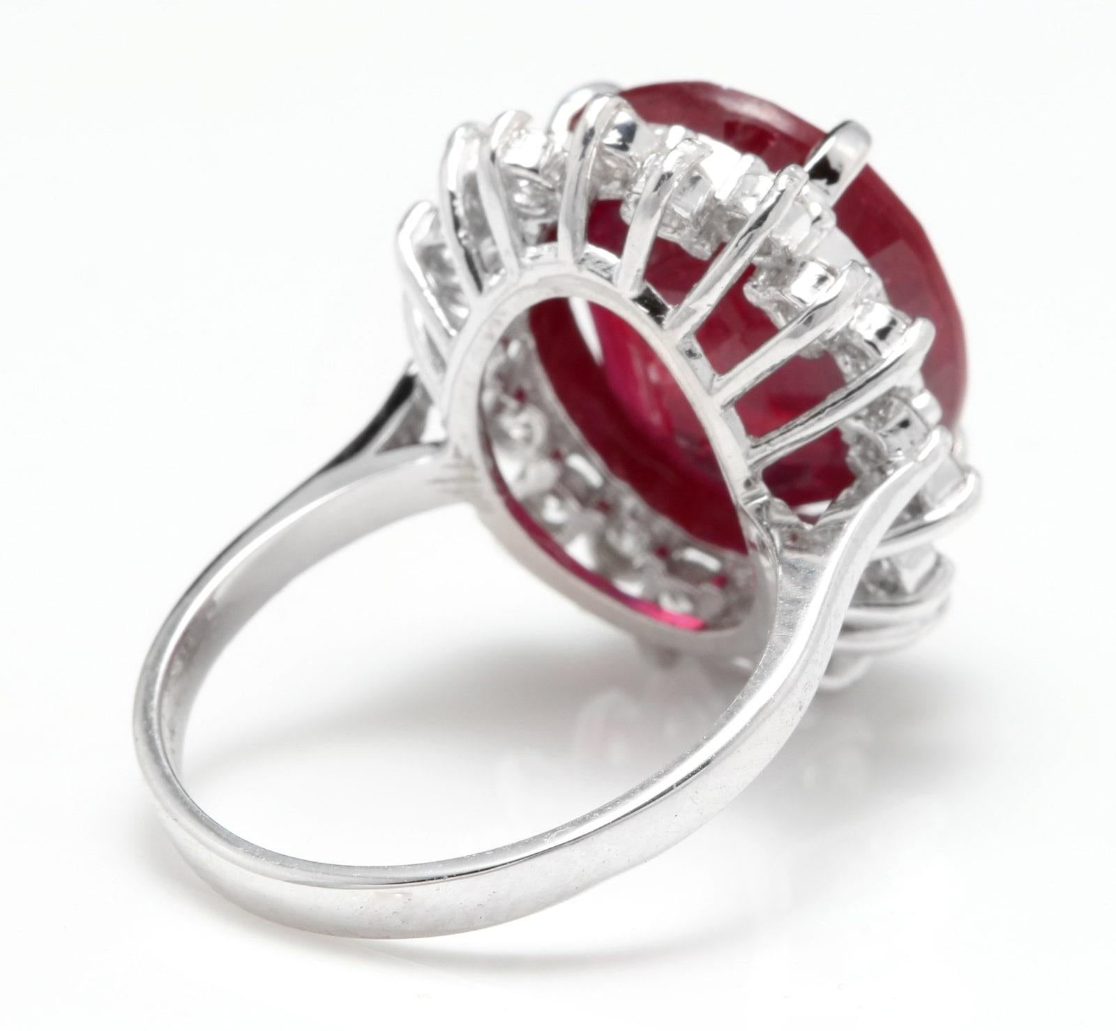 14.05 Carats Red Ruby and Natural Diamond 14k Solid White Gold Ring In New Condition For Sale In Los Angeles, CA