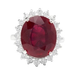 Anillo de oro blanco macizo de 14,05 quilates de rubí rojo y diamante natural de 14k