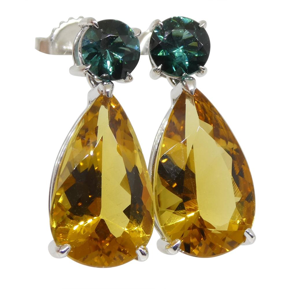 14.05ct Heliodor and Indicolite Tourmaline Earrings and Pendant set in 14kt Whit For Sale 4