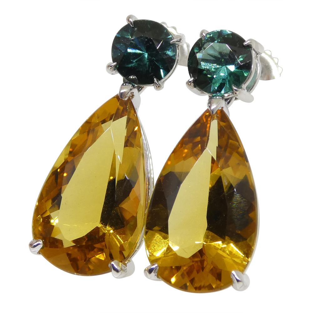 14.05ct Heliodor and Indicolite Tourmaline Earrings and Pendant set in 14kt Whit For Sale 5