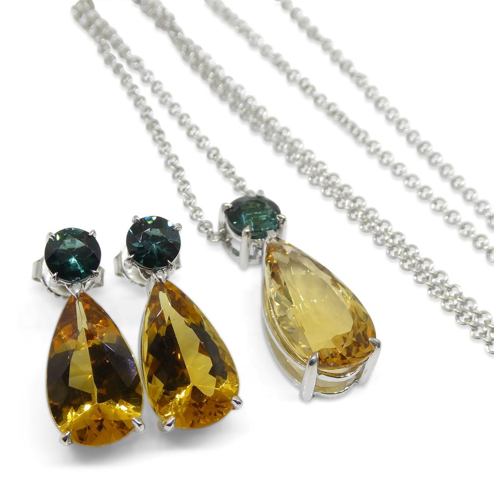 14.05ct Heliodor and Indicolite Tourmaline Earrings and Pendant set in 14kt Whit For Sale 7